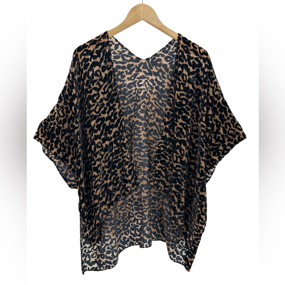 2 Chic Leopard Burnout Velvet Kimono Sheer Open Front Cardigan Western Glam Boho